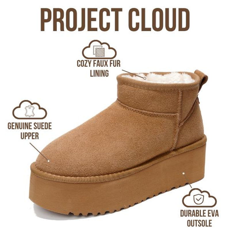 Project Cloud "Huggy" 100% Genuine Suede Leather Ankle Boots for Women Lightweight Memory Foam Fuzzy Boots Non-Slip Soft Fur Women Footwear