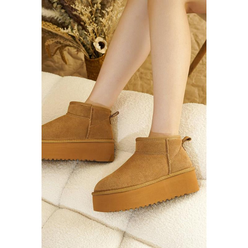 Project Cloud "Huggy" 100% Genuine Suede Leather Ankle Boots for Women Lightweight Memory Foam Fuzzy Boots Non-Slip Soft Fur Women Footwear