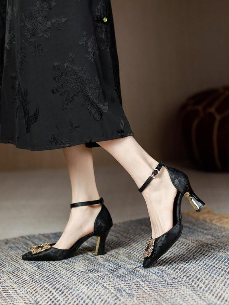 Women'S Elegant Rhinestone Geometric Decorated High Heel Shoes, Trendy Pointed Toe Heels, Fashionable Shoes for Party & Daily Wear