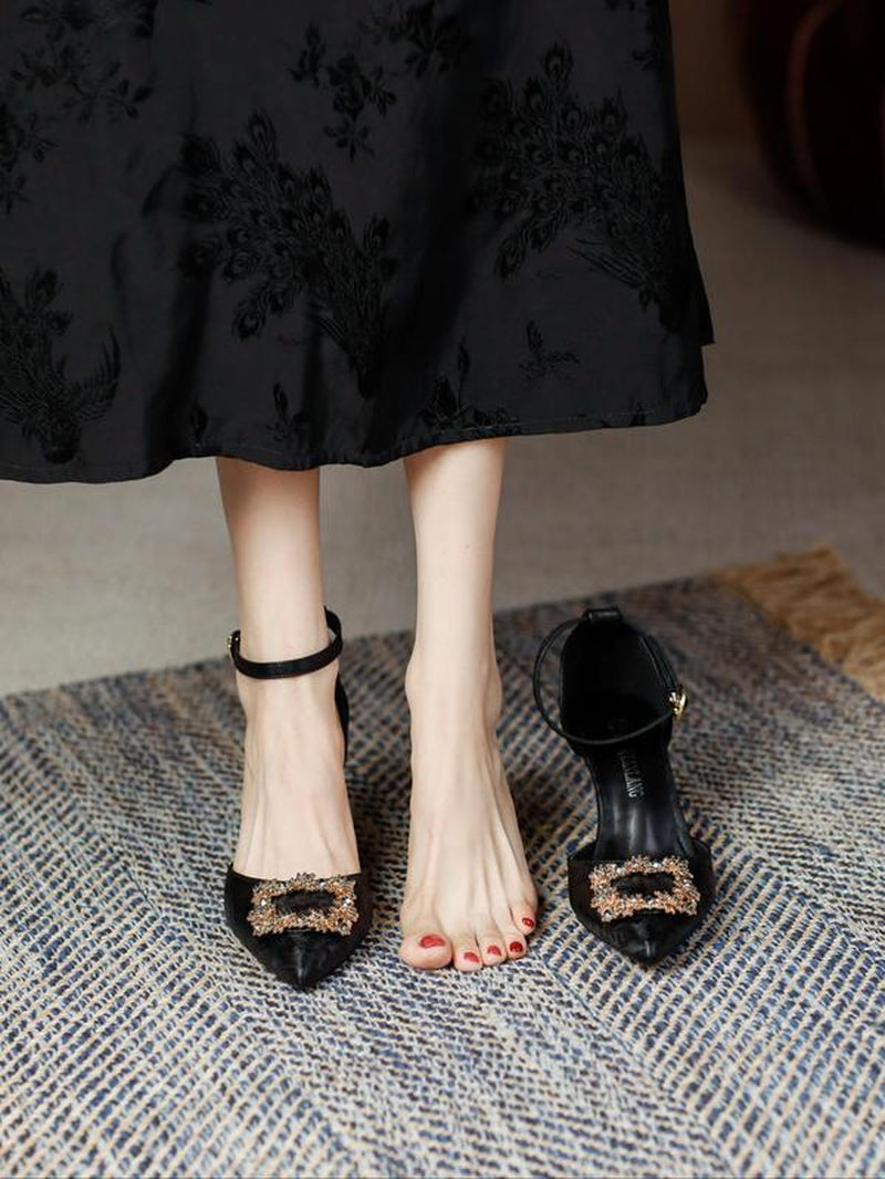 Women'S Elegant Rhinestone Geometric Decorated High Heel Shoes, Trendy Pointed Toe Heels, Fashionable Shoes for Party & Daily Wear
