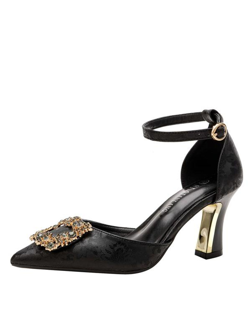 Women'S Elegant Rhinestone Geometric Decorated High Heel Shoes, Trendy Pointed Toe Heels, Fashionable Shoes for Party & Daily Wear