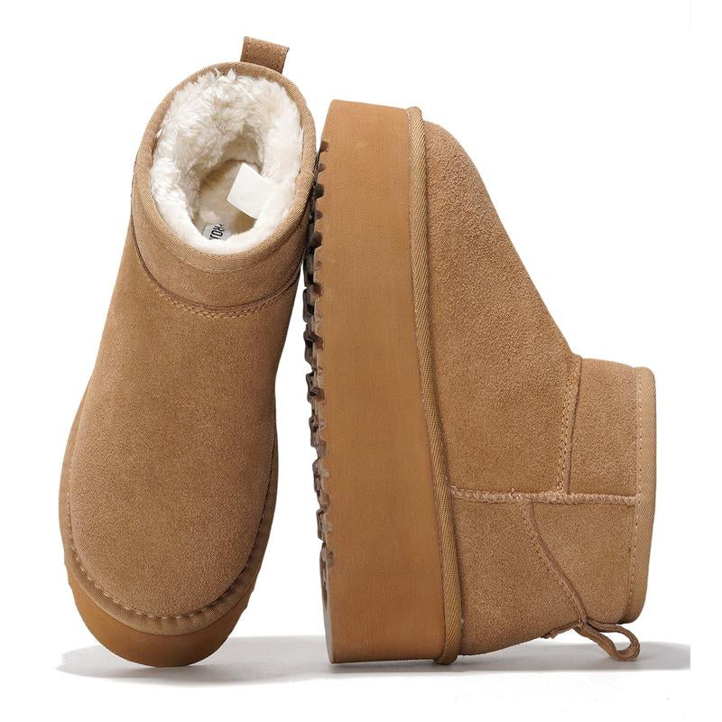 Project Cloud "Huggy" 100% Genuine Suede Leather Ankle Boots for Women Lightweight Memory Foam Fuzzy Boots Non-Slip Soft Fur Women Footwear