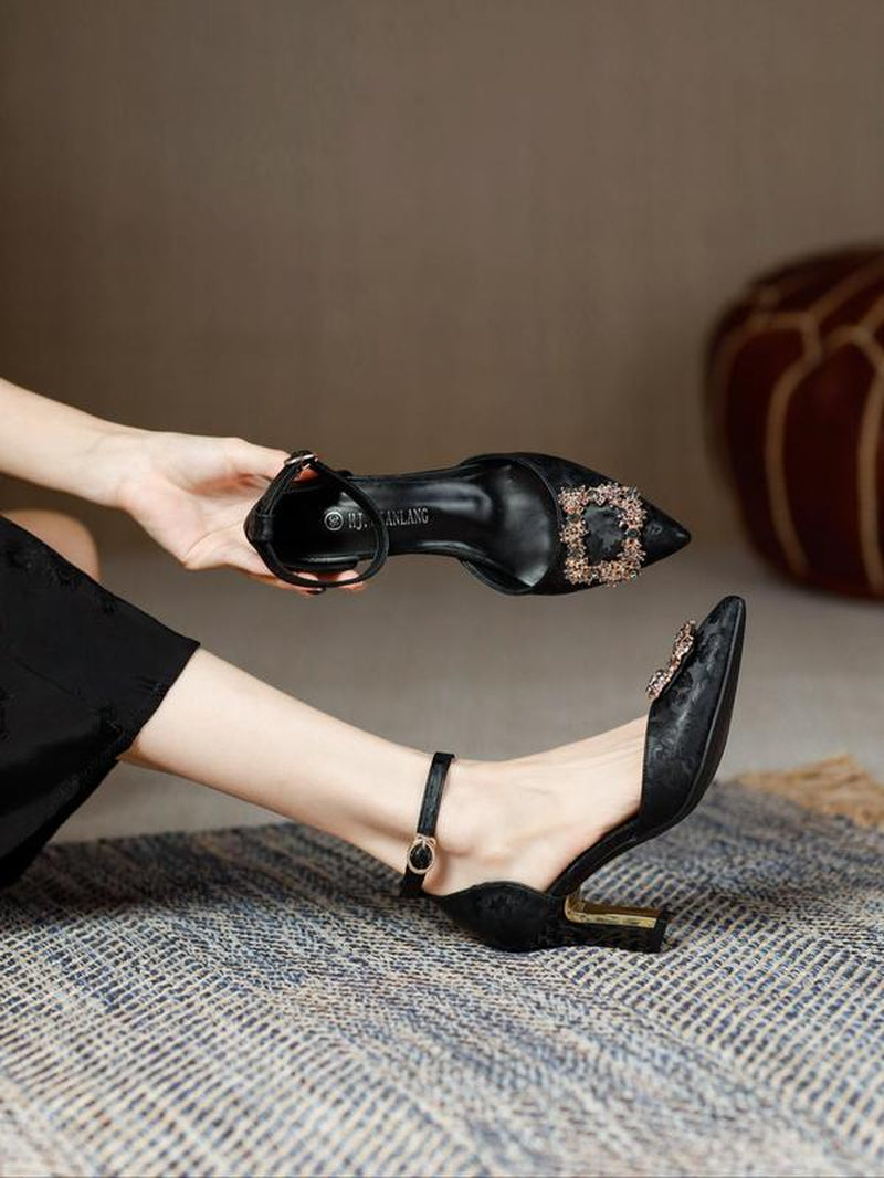 Women'S Elegant Rhinestone Geometric Decorated High Heel Shoes, Trendy Pointed Toe Heels, Fashionable Shoes for Party & Daily Wear