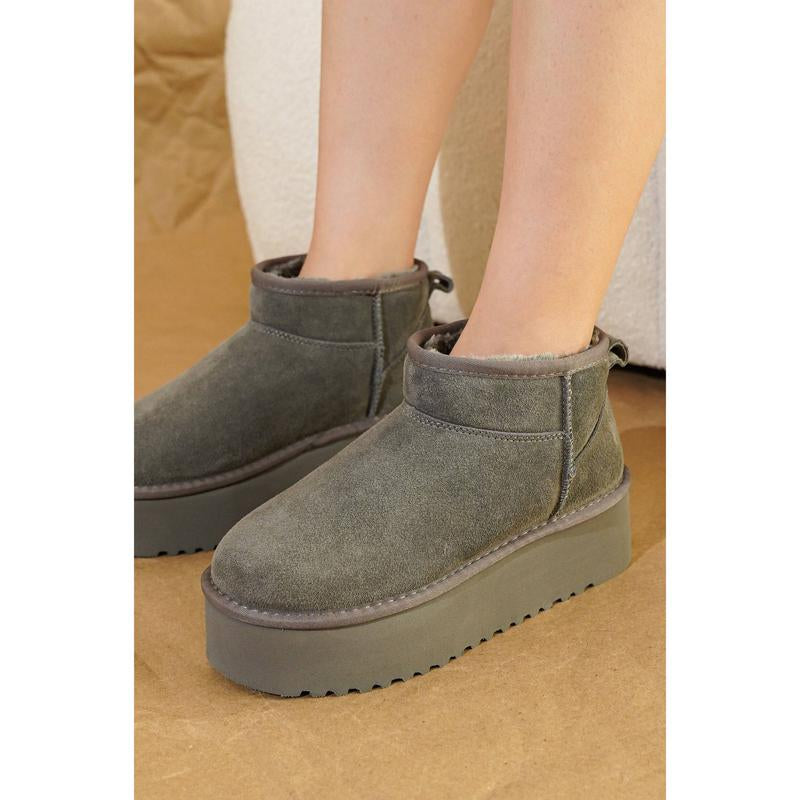 Project Cloud "Huggy" 100% Genuine Suede Leather Ankle Boots for Women Lightweight Memory Foam Fuzzy Boots Non-Slip Soft Fur Women Footwear