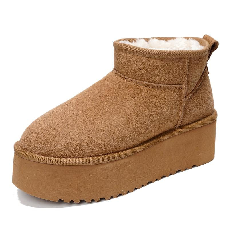 Project Cloud "Huggy" 100% Genuine Suede Leather Ankle Boots for Women Lightweight Memory Foam Fuzzy Boots Non-Slip Soft Fur Women Footwear