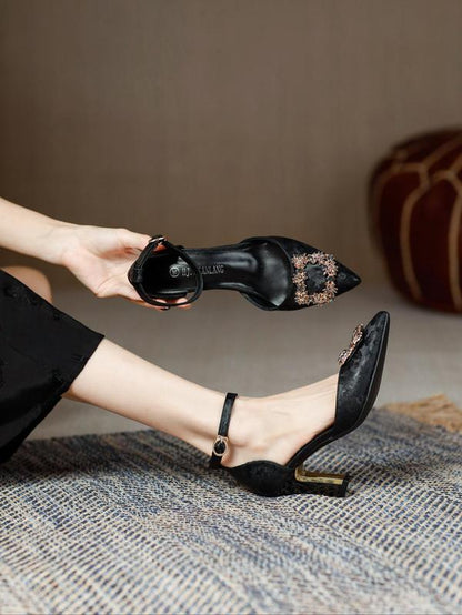 Women'S Elegant Rhinestone Geometric Decorated High Heel Shoes, Trendy Pointed Toe Heels, Fashionable Shoes for Party & Daily Wear
